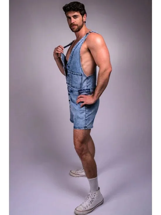 Tiger x Horse Mens Denim Overall Size Medium Blue West Snow Wash Pocket Casual - Picture 2 of 14